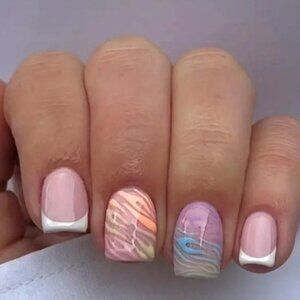 Neon French Manicure Short Square Press-On Nails